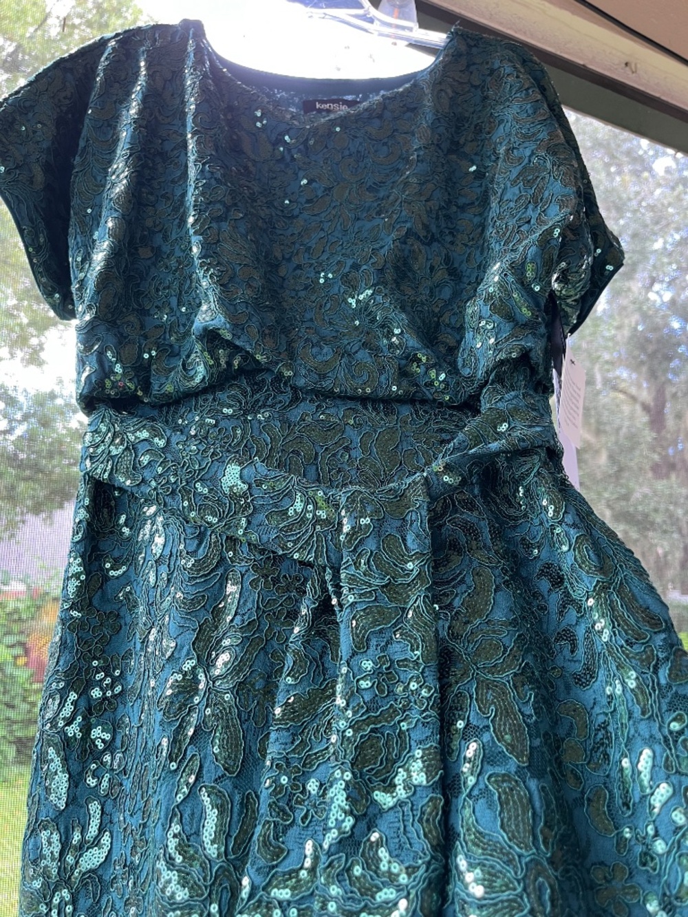 Kensie Emerald Green Sequin Lace Sheath Dress Size 12 NWT - Picture 5 of 16